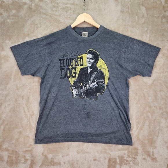 Elvis Presley T-Shirt Men's The King Of Rock & Roll Hound Dog Gray - Picture 1 of 10